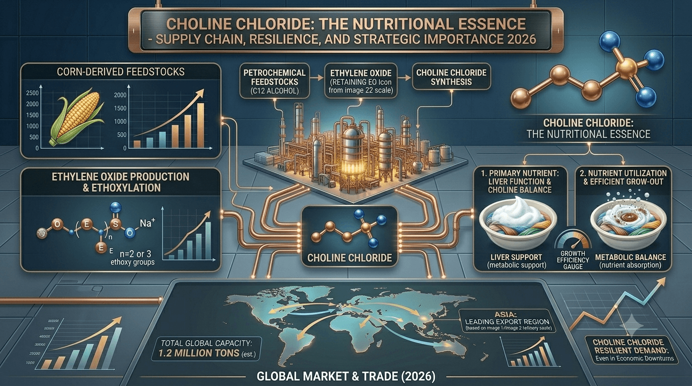 Le chlorure de choline : l'additif alimentaire lié au maïs, à l'oxyde d'éthylène et à la nutrition animale