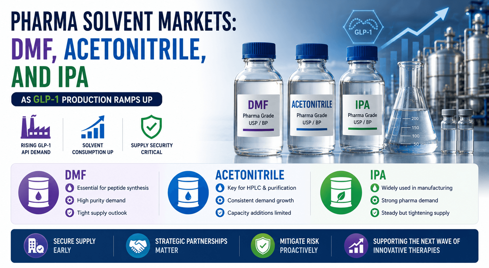 Marchés des solvants pharmaceutiques : DMF, acétonitrile et IPA alors que la production de GLP-1 augmente