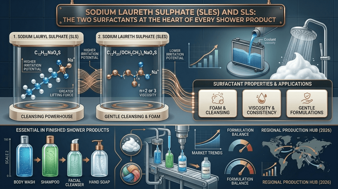 Laureth sulfate de sodium (SLES) et SLS : les deux tensioactifs au cœur de chaque produit de douche